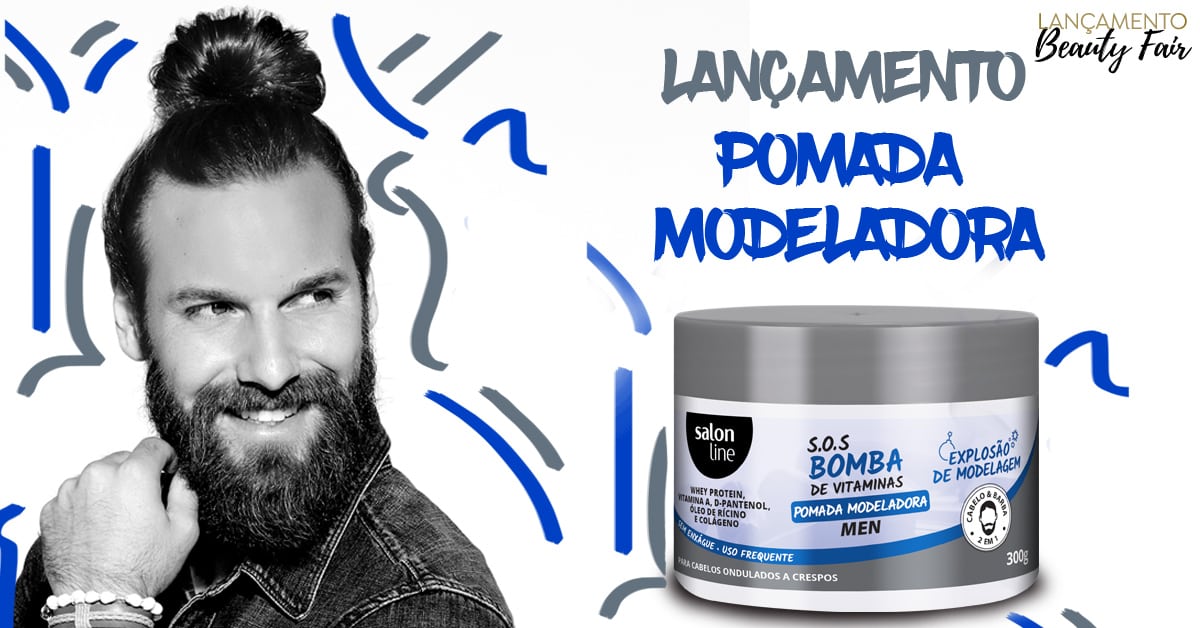  Homem com barba e coque usando pomada modeladora da Salon Line, em lançamento de produto